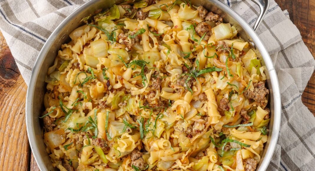Cabbage Sausage Pasta - Barefeet in the Kitchen