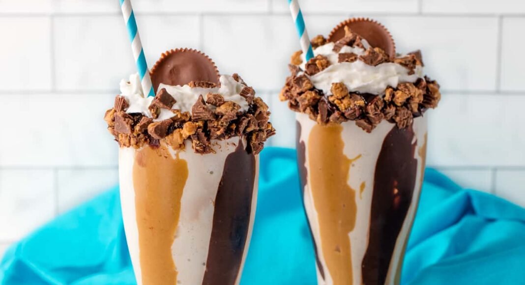 Chocolate Peanut Butter Swirl Milkshakes