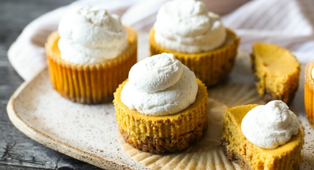mini cheesecakes on a stoneware plate