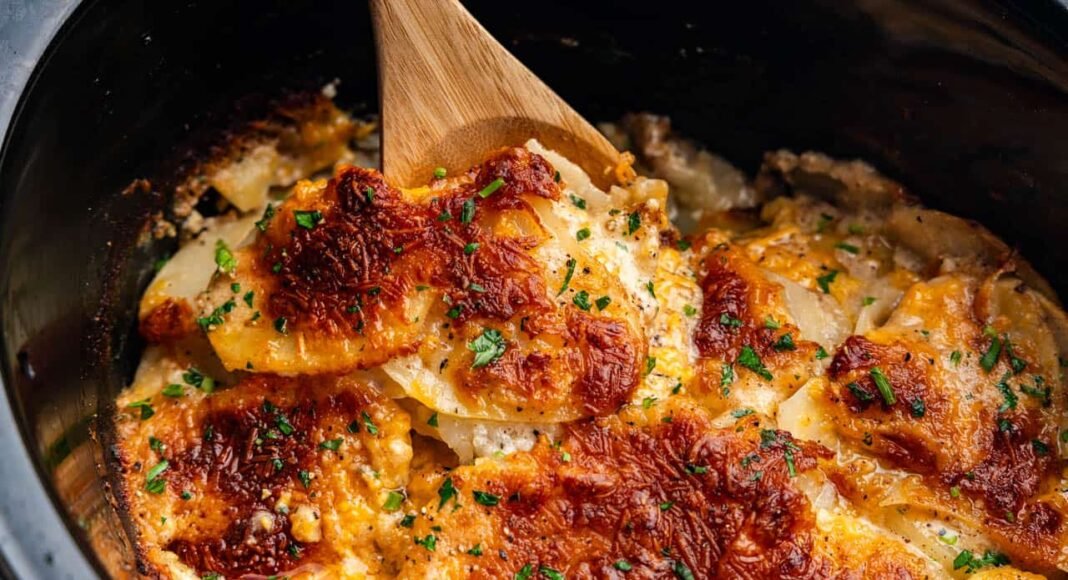 Slow Cooker Scalloped Potatoes - The Stay At Home Chef