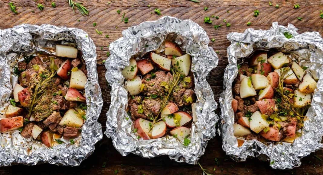 Spicy Garlic Butter Steak and Potato Foil Packets