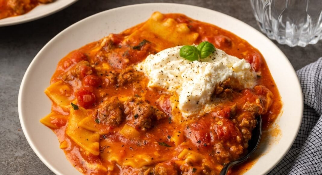 One Pot Lasagna Soup | Cookies and Cups