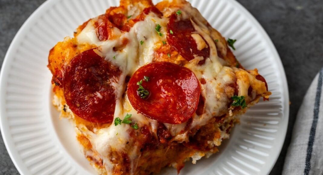 Pizza Casserole | Cookies and Cups