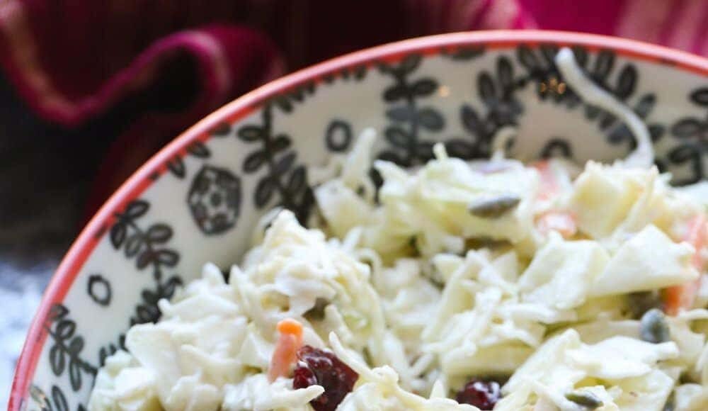 Cole Slaw Recipe with apples, dried cranberries, and pumpkin seeds