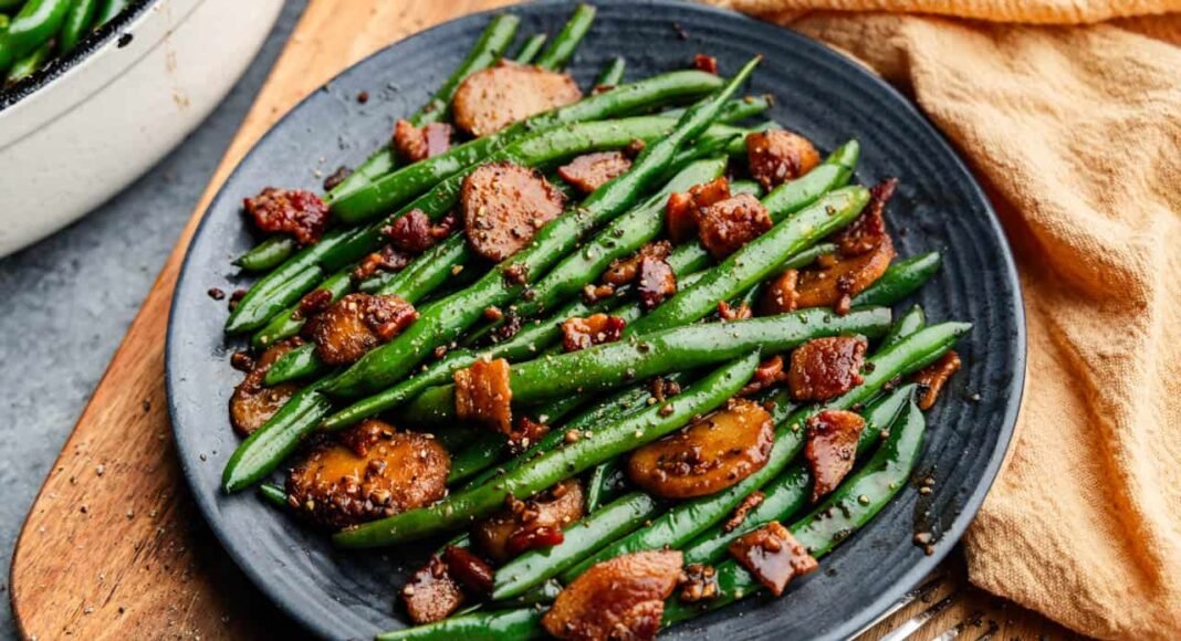 Glazed Green Beans with Bacon and Water Chestnuts