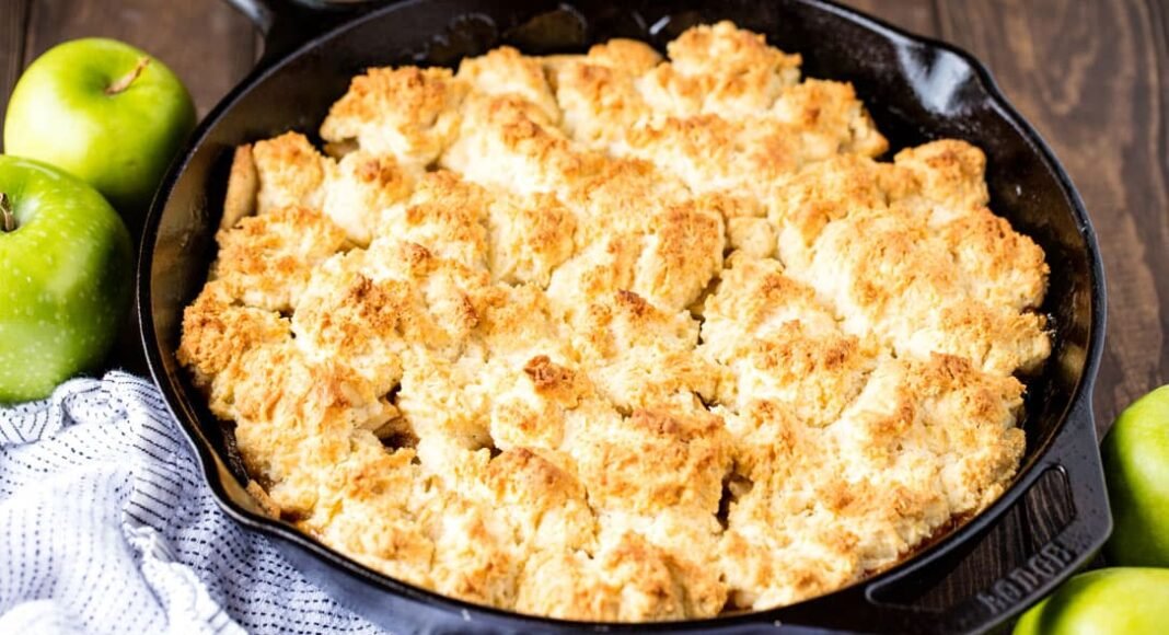 Apple cobbler in a cast iron skillet