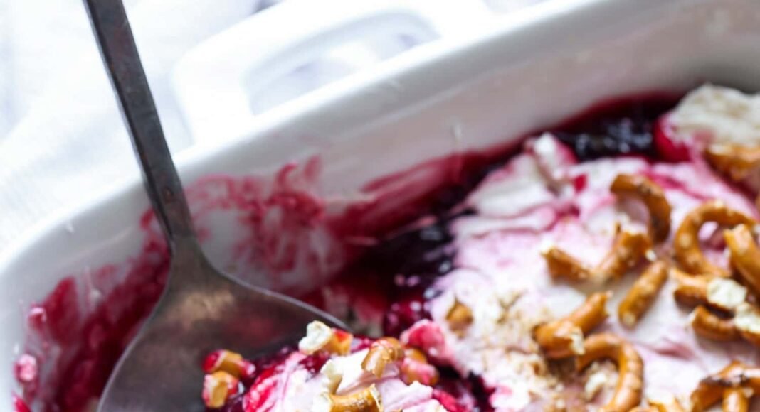 Serving No Bake Cherry Pretzel Dessert