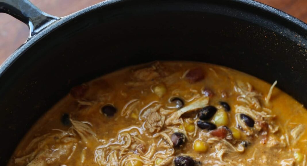 Crock Pot Chicken Enchilada soup in a Dutch Oven