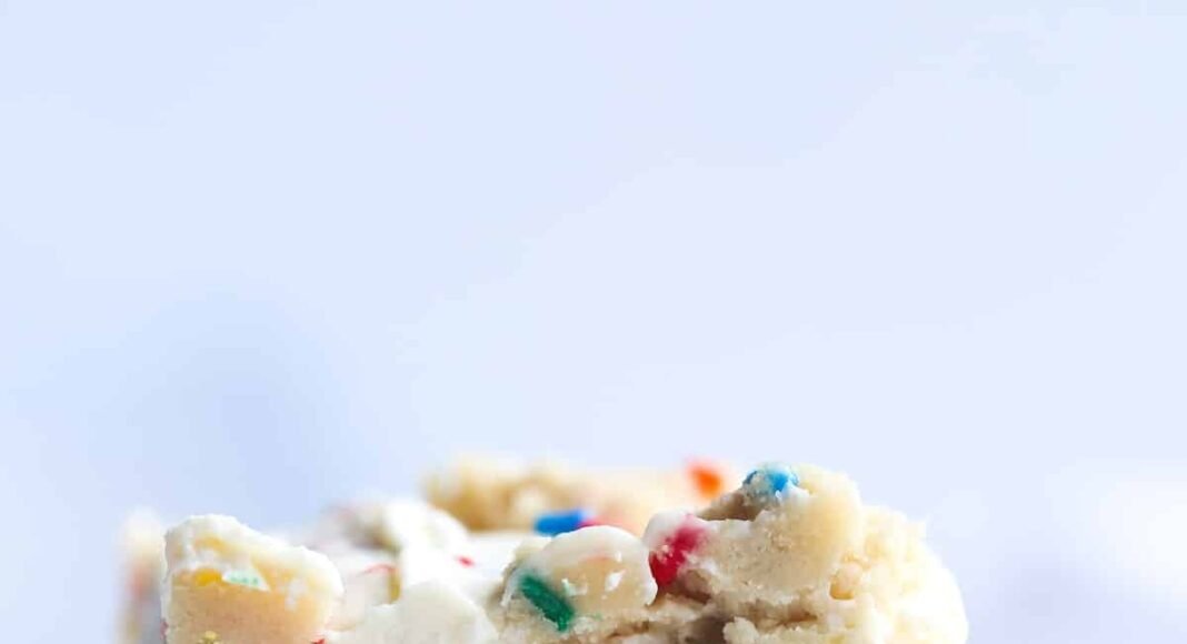 No Bake Cookie Dough Cheesecake with sprinkles