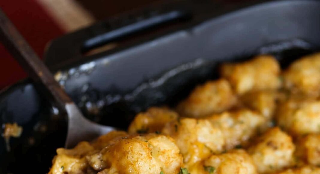 Spoonful of tater tot casserole.