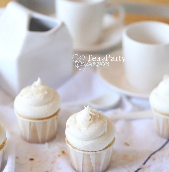 Tea Party Cupcakes ~ Almond Cupcakes with Coconut Frosting