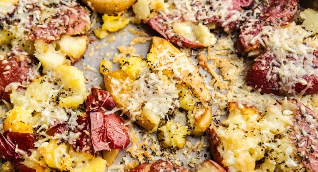 Garlic Bread Smashed Potatoes