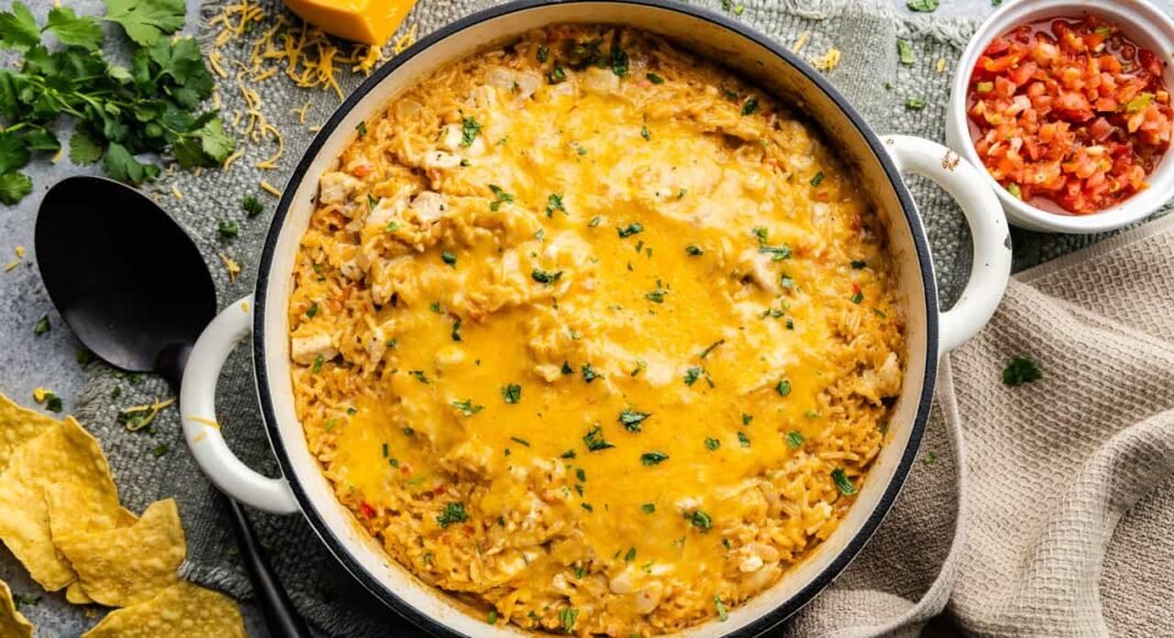 One Pot Queso Chicken and Rice