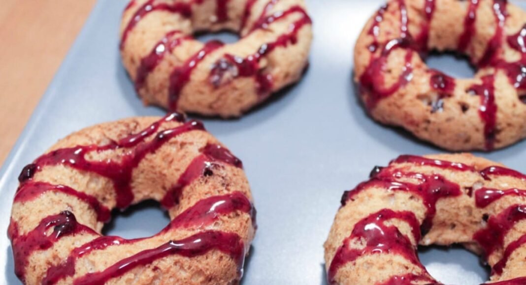 Baked Donuts With Blueberry Jam Glaze [Vegan]