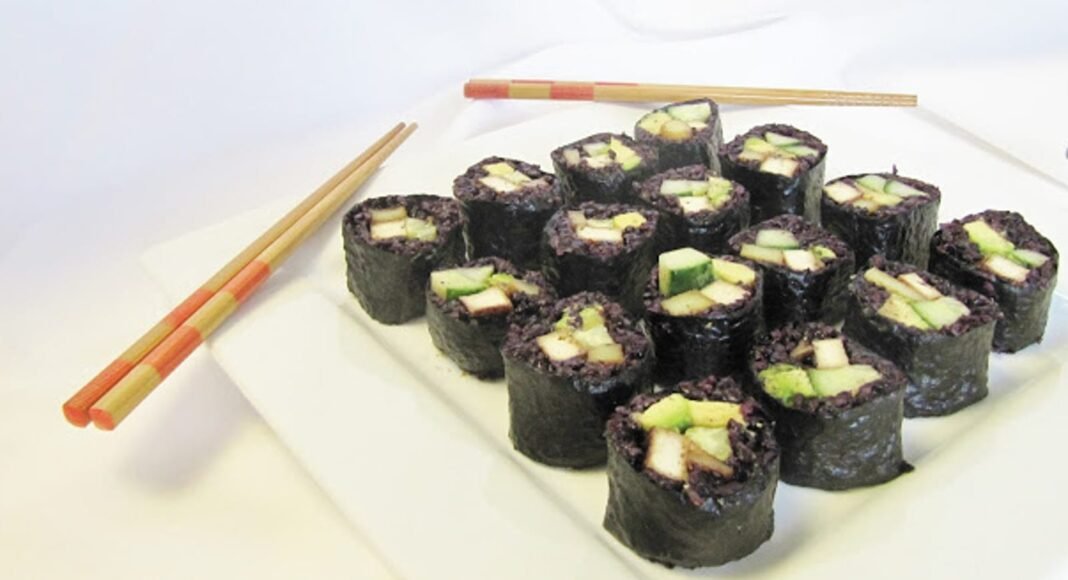 Teriyaki Tofu Roll With Avocado, Cucumber, Potato, and Black Rice