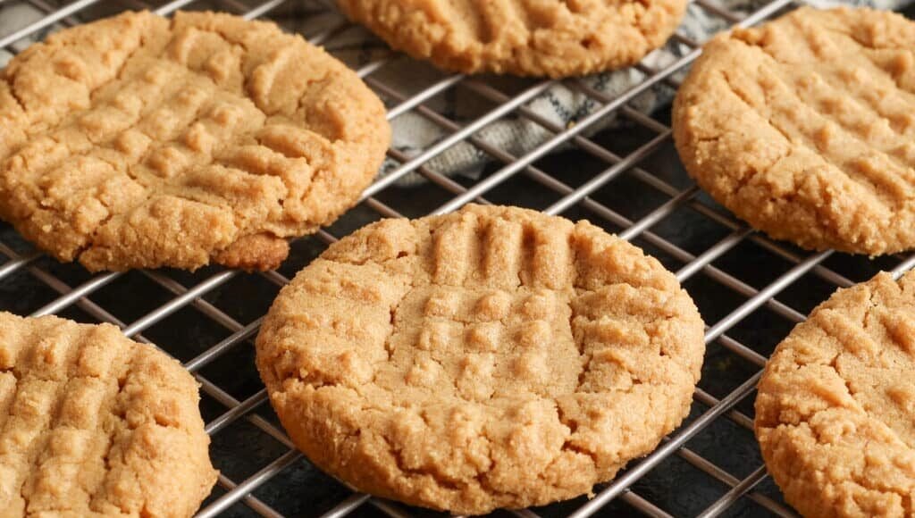 Old fashioned peanut butter cookies on wire rack