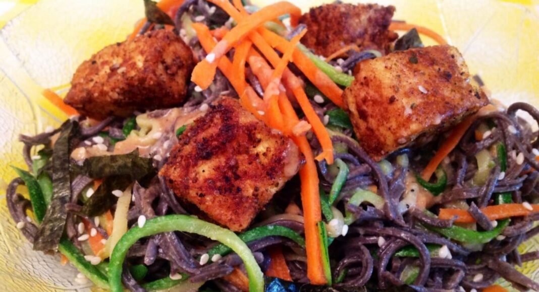 Pan-Fried Tofu With Zucchini, Carrot, and Black Bean Sesame Noodles [Vegan] – One Green Planet