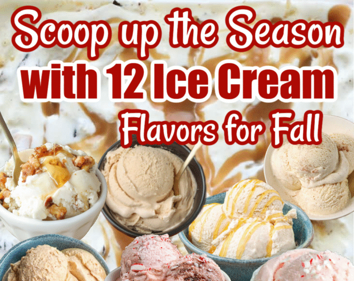 12 bowls of ice cream in photo with text overlay