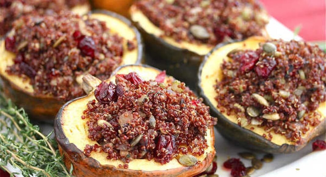 Roasted Acorn Squash Stuffed With Quinoa Mushroom Pilaf [Vegan] – One Green Planet
